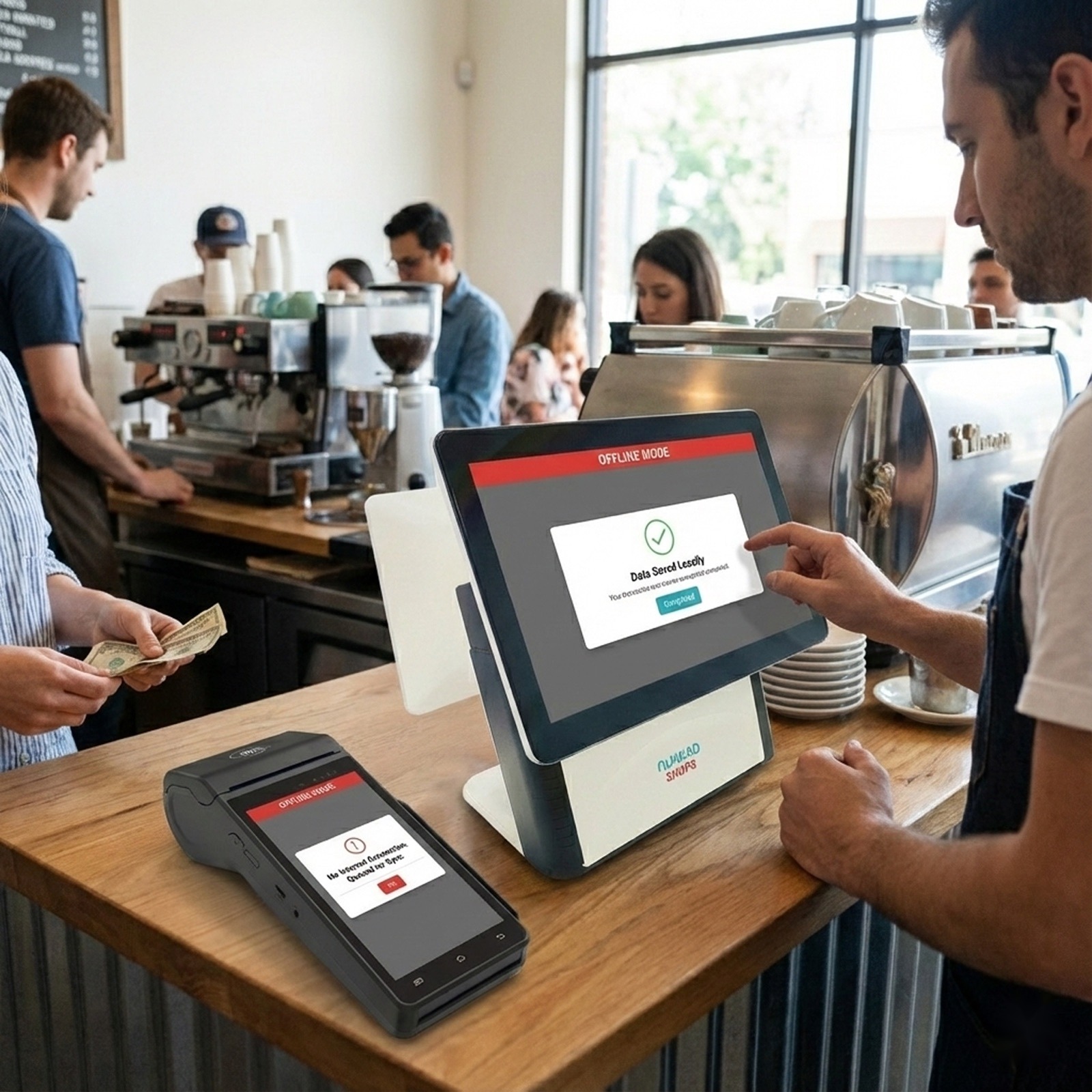 DINO F&B POS billing counter at a cafe with handheld ordering device
